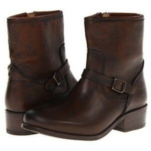 AUTH FRYE LYNN STRAP SHORT ANKLE BOOTS LEATH BROWN 8M *FREE SHIPPING